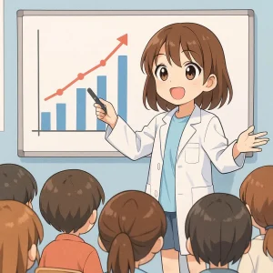 実験結果の考察を発表する小学高学年のイラスト