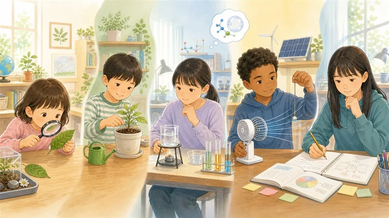 幼児期から中学生まで、年齢ごとに理科への向き合い方が変化する様子