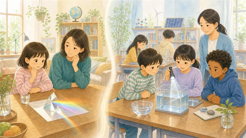家庭で一緒に考える親子と、教室で仲間と試行錯誤する子どもたち