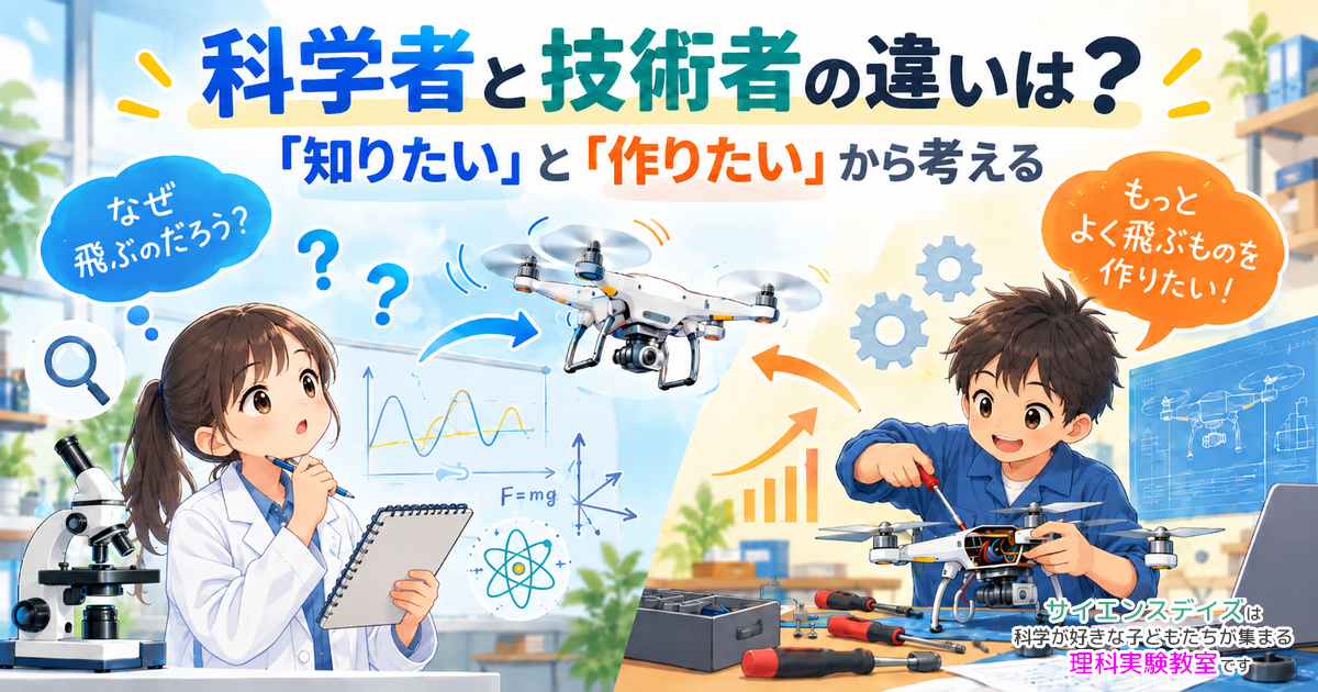 科学者と技術者の違いは？「知りたい」と「作りたい」から考える。ドローンを観察したり調整したりする子どもたち。